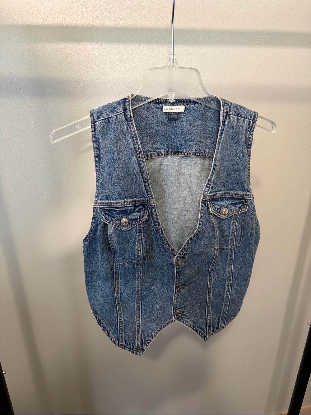 American Eagle Outfitters Acid Wash Denim Vest - Light Blue